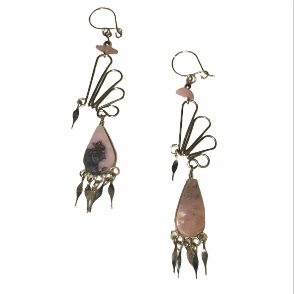 Rose Quartz Antique Gold Tone Earrings Dangle